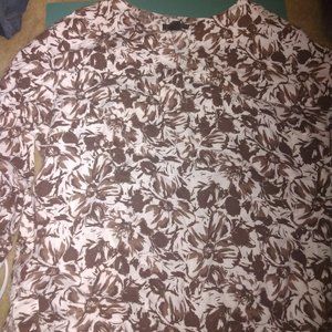Long sleeved white and brown floral shirt